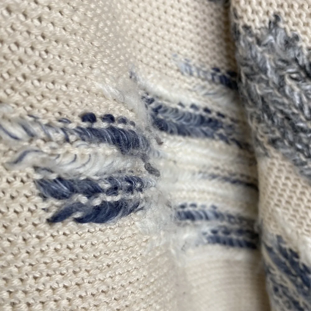 Lucky Brand Cream Black Blue Long Cardigan Sweater